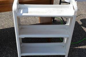 lot 199 image: Rolling Plastic 3-Tier Shelf, One Wheel Missing  Bag of Kids Stuff, Toys, Etc.