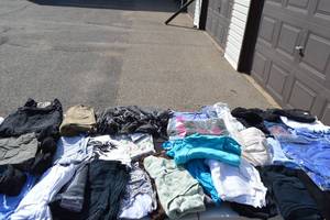 lot 257 image: Assorted Womens Clothes, Pants, Shirts, Sweaters, Slippers, Etc.