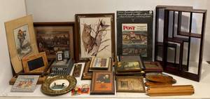 lot 24 image: Misc. Framed Items Including Ornate Wood Wall Shelves & More
