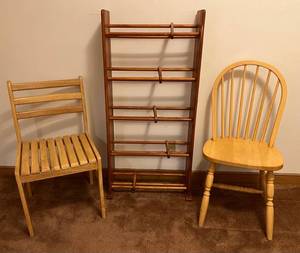 lot 27 image: Wood Chairs & Wooden DVD Rack