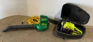 lot 34 image: Poulan Wild Thing 17 Gas Powered Chainsaw & Electric Weedeater Leaf Blower