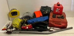 lot 61 image: Group Of Misc. Fishing Items Including Live Basket, Minnow Bucket, Cabelas Waterproof Storage Bags & More