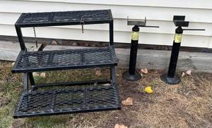 lot 97 image: Metal Folding Camper Stairs With H Slide Winders Jack Stands