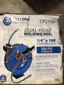 lot 10 image: Cyclone Pneumatic CP3100 Retracable Air Hose Reel, Blue Costumer Returns See Pics
