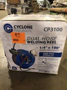 lot 18 image: Cyclone Pneumatic CP3100 Retracable Air Hose Reel, Blue Costumer Returns See Pics