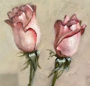 lot 13 image: Two Roses Original Oil on Board Painting by Dean Bowlby