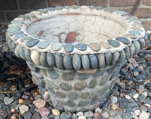 lot 185 image: Two Cement Planters with Rock Accents