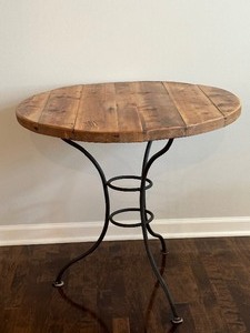 lot 23 image: Circular Wooden Accent Table with Metal Base