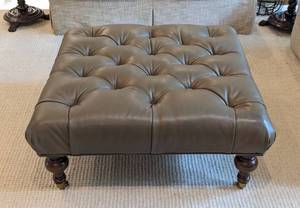 lot 33 image: Stanford Olive Gray Tufted Leather Ottoman