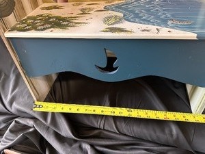 lot 114 image: Small Hand Painted Bench featuring Lighthouse and Ocean Theme