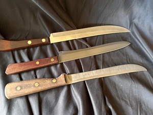 lot 158 image: Three Vintage Carving Knifes with Wood Handles