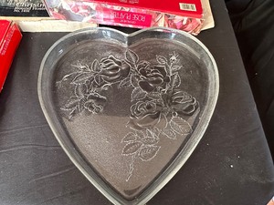 lot 181 image: One Heart Shaped and Two Christmas Bell Themed Pressed Glass Serving Platters