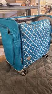 Memory Keepers Blue and White rolling luggage