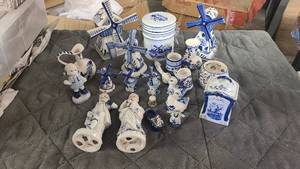 Collection of blue and white dutch themed porcelain figurines