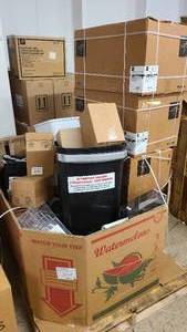 Pallet Bin of medical goods and sharps bins