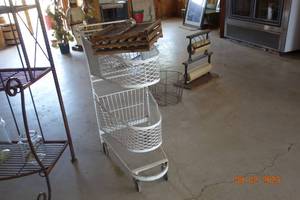 lot 252 image: Metal Shopping Cart and hen eggs wooden container