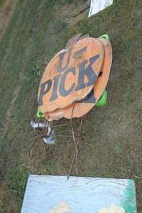 lot 49 image: 3 Large Metal U-Pick Pumpkin Signs