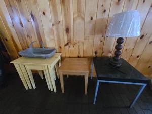 lot 334 image: Nesting Side Tables, basket and lamp