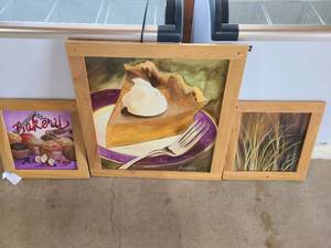 lot 219 image: custom bakery, pie, and long grass paintings