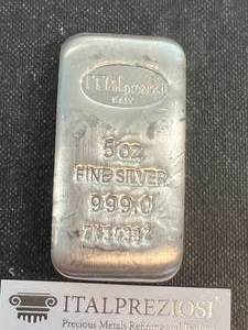 lot 01 image: 5 TROY OZ .999 FINE SILVER ITALPREZIOSI BAR