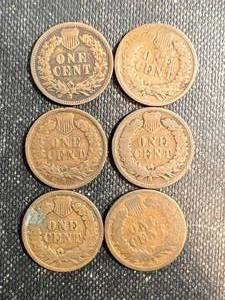 lot 15 image: GROUP OF 6 US INDIAN HEAD CENTS 1883 1897 1898 1902 1903 1905
