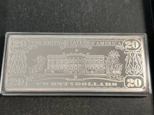 lot 70 image: 4 TROY OZ .999 FINE SILVER $20 BILL DESIGNED BAR