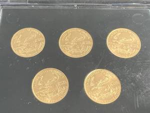 lot 80 image: GROUP OF 5 US $5 GOLD EAGLES ALL 2008