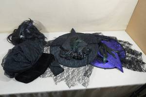 lot 123 image: Assorted Witch Halloween Costume Accessories -Hats, Wig, Dress, and Gloves
