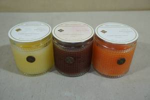 lot 154 image: 3 Aromatic Candles -Sorbet, Cinnamon Cider, Valencia Orange