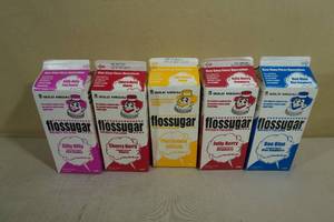 lot 309 image: 5 Flossugar Cotton Candy Sugar -Blue Raspberry, Cherry, Strawberry, Pina Colada, Vanilla