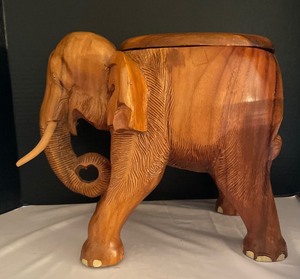 lot 209 image: Wonderful Wooden Elephant Stool with Lift off Top