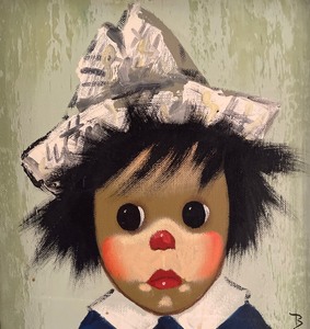 lot 201 image: Vintage Oil on Canvas Clown Child Painting by Bollini