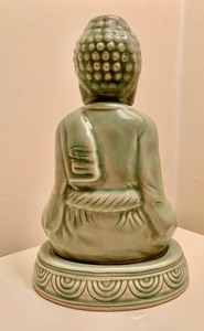 lot 102 image: Two Piece Ceramic Jade Green Buddha Figurine