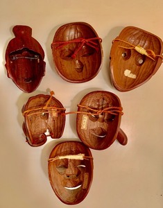 lot 118 image: Set of 6 Vintage Wooden Carved Japanese Masks