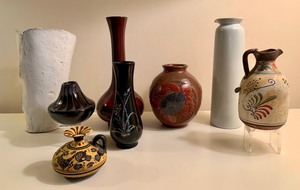 lot 143 image: Large Lot of Imported Vases - 8 Total Including a Native American Blackware Vase