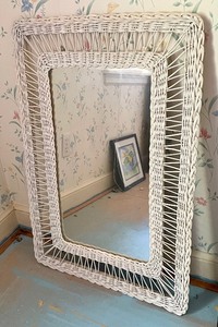 lot 340 image: Vintage White Wicker Mirror