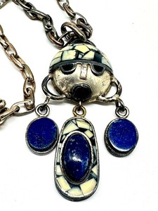 lot 492 image: Vintage Sterling and Lapis Pendant and Necklace