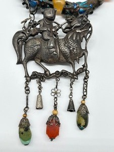 lot 28A image: Chinese ChiLin Silver Amulet and Beaded Necklace