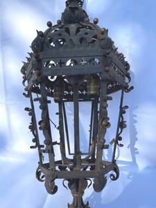 lot 406 image: Vintage Ornate Metal Ceiling Hung Light Fixture From A Summit Avenue Renovation
