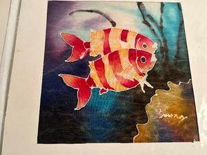 lot 485 image: Four Colorful Silk Fish Paintings