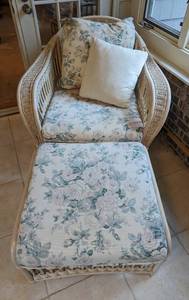 lot 252 image: Wicker Armchair and Ottoman