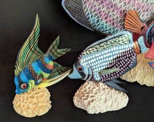lot 260 image: Painted Wood Fish Figurines on Coral
