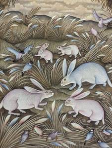lot 261 image: Framed Vintage Rabbit Painting from Bali