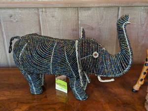 lot 389 image: Carved Wood and Beaded Animal Figurines