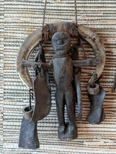 lot 241 image: Pair of Figural Carved Wood Tribal Wall Hangings