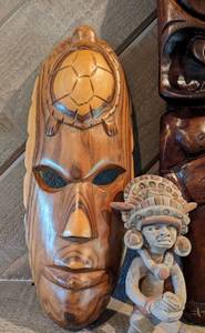 lot 243 image: Carved Wood, Metal and Ceramic Tribal Figurines and Mask