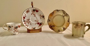 lot 452 image: Minton Ancestral Rose and Blue Floral Plate and Cup