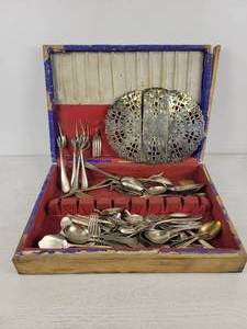 lot 267 image: Case of Assorted Silver Plated Flatware and More