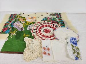 lot 317 image: Lot of Vintage Scarves, Handkerchiefs and Doilies