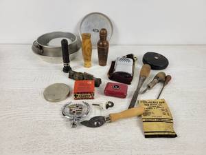 lot 327 image: Game Calls, Vintage Tools, Cadillac Hood Ornament, Hand Warmer and More